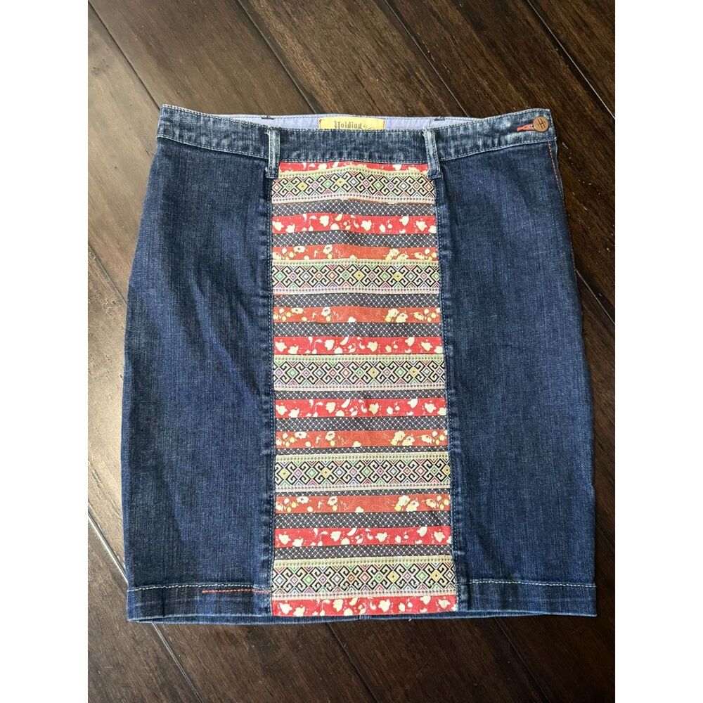 Anthropologie Patchwork Denim Mini Skirt 27 Boho Southwestern Cowgirl